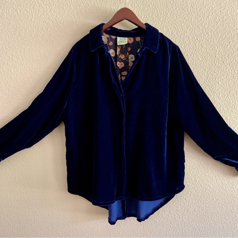 Jaded Gypsy - Jacket or Top - Large / Extra large - Dark Blue Velvet - Buttons